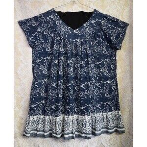 Phases Womens Plus Size 5X Blue Cotton Shirt Dress Blue Grey Tunic POCKETS Boho